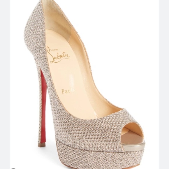 🌺CHRISTIAN LOUBOUTIN 🌺 Fetish Peep 150mm Platform Pumps in Colombe Size: 39.5 - Picture 2 of 15